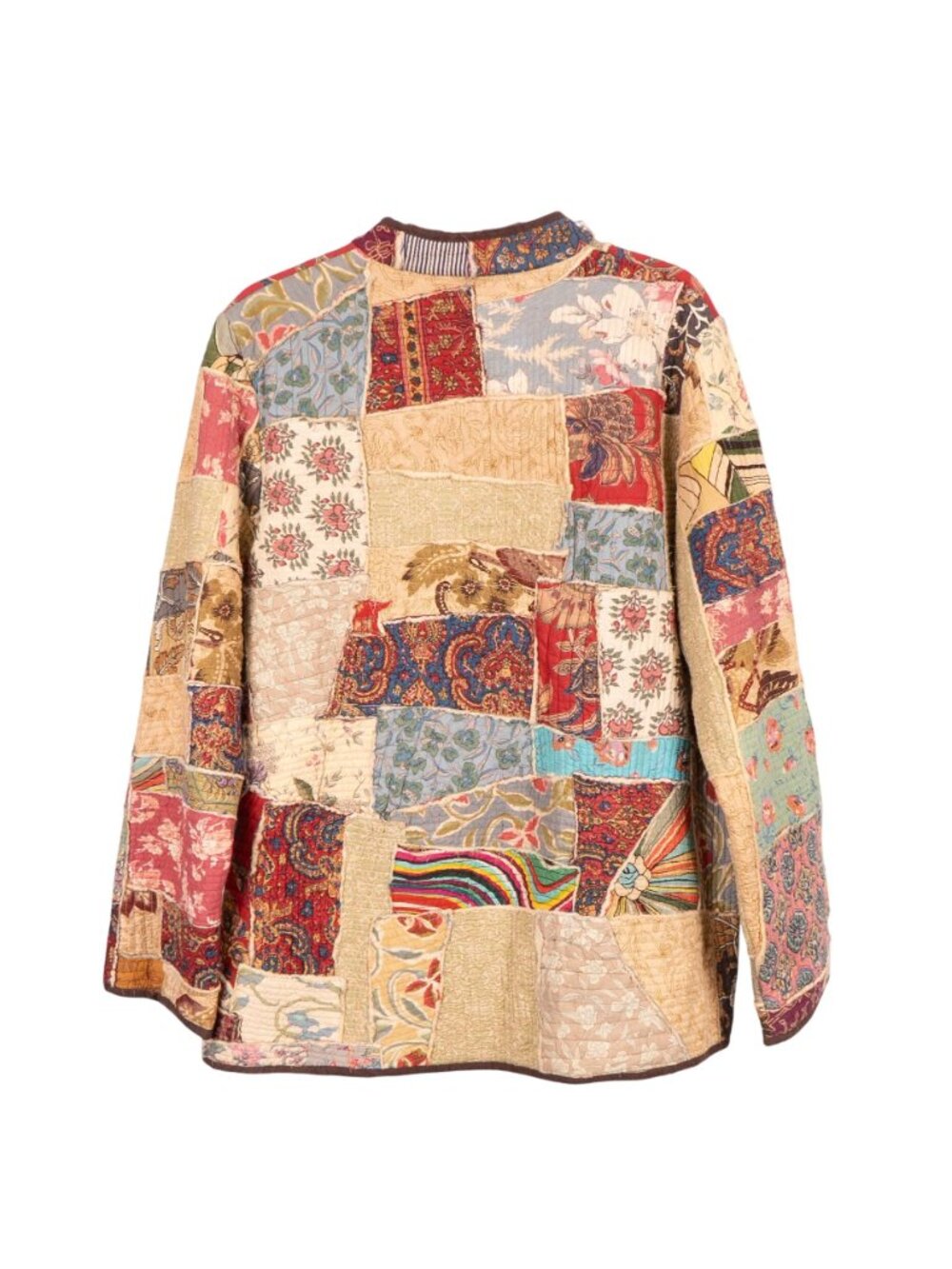 Patchwork Kantha Jacket S Floral Boho Peasant Festival Long Layering Earthy - Picture 7 of 8